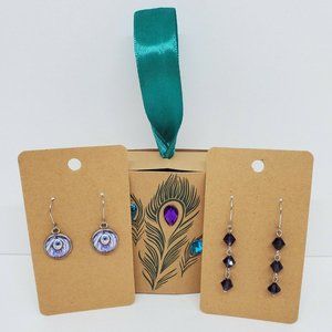 Lot of 2 KL Sparkles Jewelry Dangle Earrings "Elegant Peacock" Swarovski Crystal